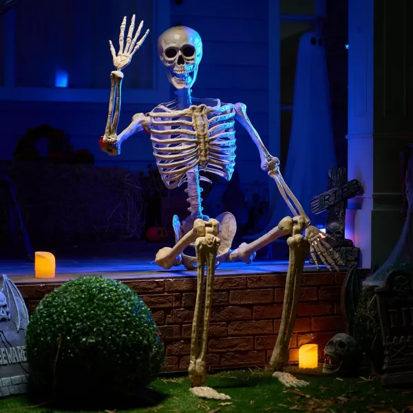 JOYIN 69 FT Halloween Skeleton Posable Plastic Full Body Realistic Human Bones with Movable Joints for Indoor Outdoor Halloween Props Spooky Scene Party DecorationsWhite No ScrewdriverYellow
