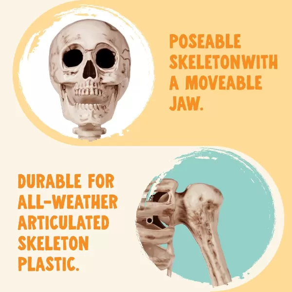 JOYIN 69 FT Halloween Skeleton Posable Plastic Full Body Realistic Human Bones with Movable Joints for Indoor Outdoor Halloween Props Spooky Scene Party DecorationsWhite No ScrewdriverYellow