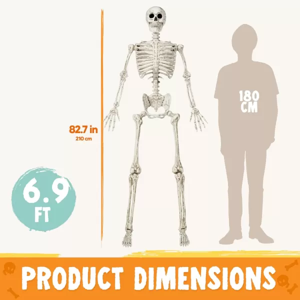 JOYIN 69 FT Halloween Skeleton Posable Plastic Full Body Realistic Human Bones with Movable Joints for Indoor Outdoor Halloween Props Spooky Scene Party DecorationsWhite No ScrewdriverWhite