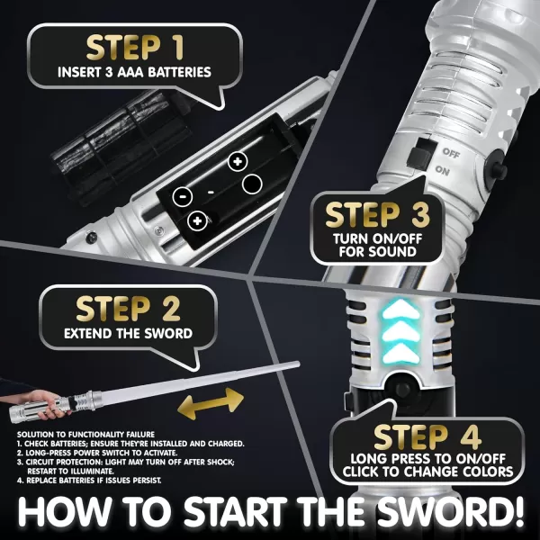 JOYIN Extendable 2in1 Light Up Sword for Kids Dual LED Swords Set with FX Sound Motion Sensitive and Realistic Sliver Handle for Fighters and Warriors New Years Eve Party Supplies Boys StuffSilver Handle