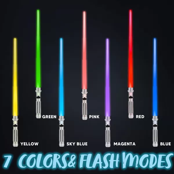JOYIN Extendable 2in1 Light Up Sword for Kids Dual LED Swords Set with FX Sound Motion Sensitive and Realistic Sliver Handle for Fighters and Warriors New Years Eve Party Supplies Boys StuffSilver Handle