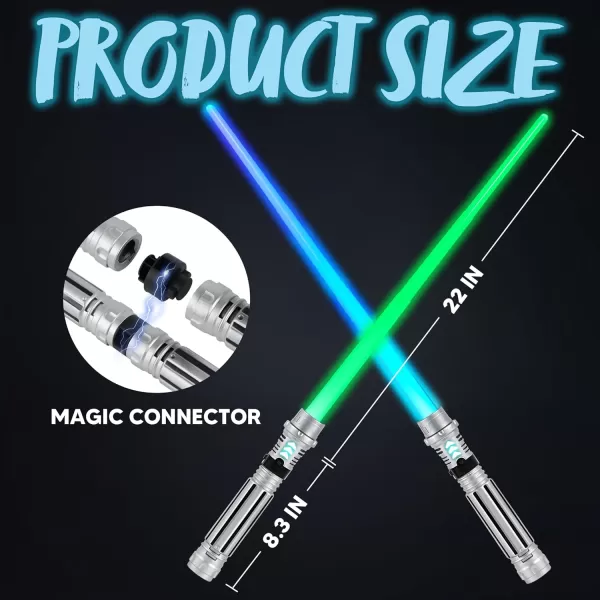 JOYIN Extendable 2in1 Light Up Sword for Kids Dual LED Swords Set with FX Sound Motion Sensitive and Realistic Sliver Handle for Fighters and Warriors New Years Eve Party Supplies Boys StuffSilver Handle