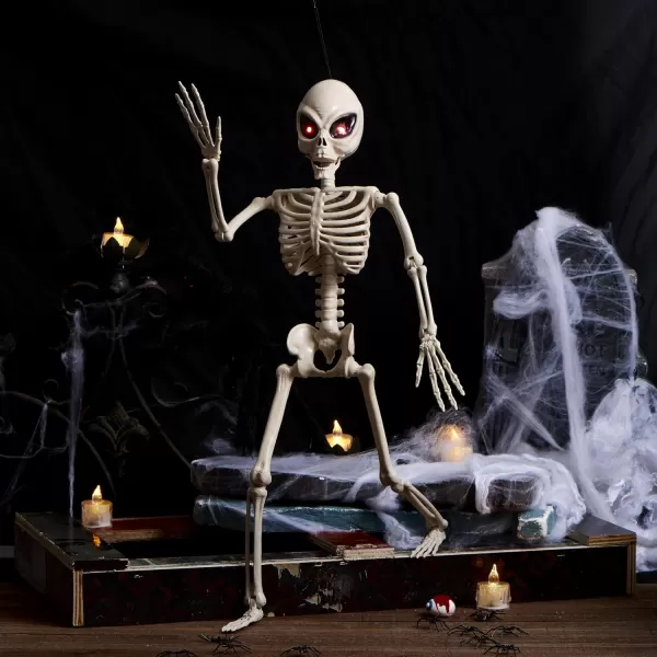 JOYIN Halloween Alien Skeleton 24 Posable Full Body Plastic Bone with Movable Joints for Halloween Photo Props Decorations Indoor Outdoor Spooky Scene Party Favors Graveyard Party Decor