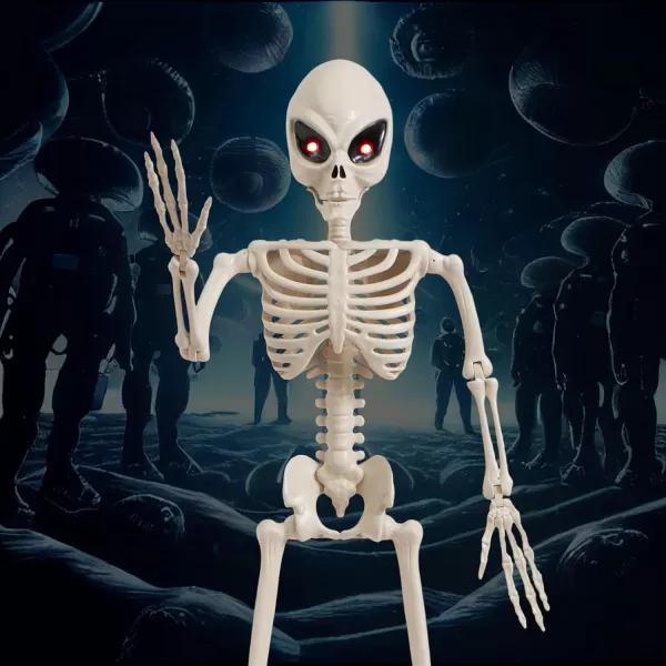 JOYIN Halloween Alien Skeleton 24 Posable Full Body Plastic Bone with Movable Joints for Halloween Photo Props Decorations Indoor Outdoor Spooky Scene Party Favors Graveyard Party Decor