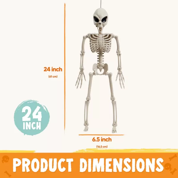 JOYIN Halloween Alien Skeleton 24 Posable Full Body Plastic Bone with Movable Joints for Halloween Photo Props Decorations Indoor Outdoor Spooky Scene Party Favors Graveyard Party Decor