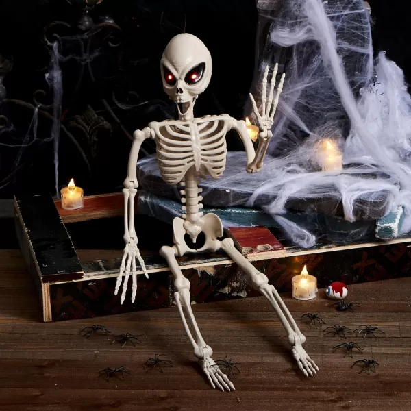 JOYIN Halloween Alien Skeleton 24 Posable Full Body Plastic Bone with Movable Joints for Halloween Photo Props Decorations Indoor Outdoor Spooky Scene Party Favors Graveyard Party Decor