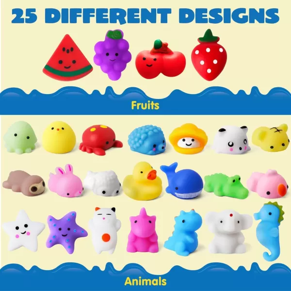 JOYIN Mochi Squishy Toys Set Random 25 Pack Mini Mochi Party Favors for Kids Kawaii Squishy Toy Stress Relief Toys Goodie Bags Fillers with Storage Box Classroom Prizes