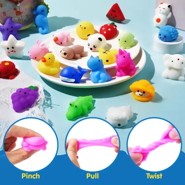 JOYIN Mochi Squishy Toys Set Random 25 Pack Mini Mochi Party Favors for Kids Kawaii Squishy Toy Stress Relief Toys Goodie Bags Fillers with Storage Box Classroom Prizes