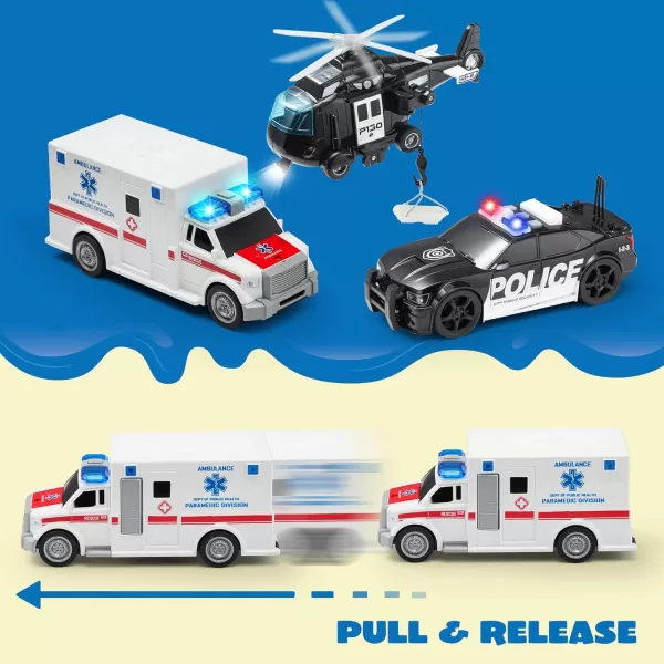 JOYIN Toddler Truck Toys for 3 4 5 6 7 Year Old Boys  Police Car Toy Set Emergency Vehicle Playset Kids Toys Cars Friction Powered Car with Lights and Sounds Birthday Gifts for Boys Girls Age 39Police Vehicle Playset