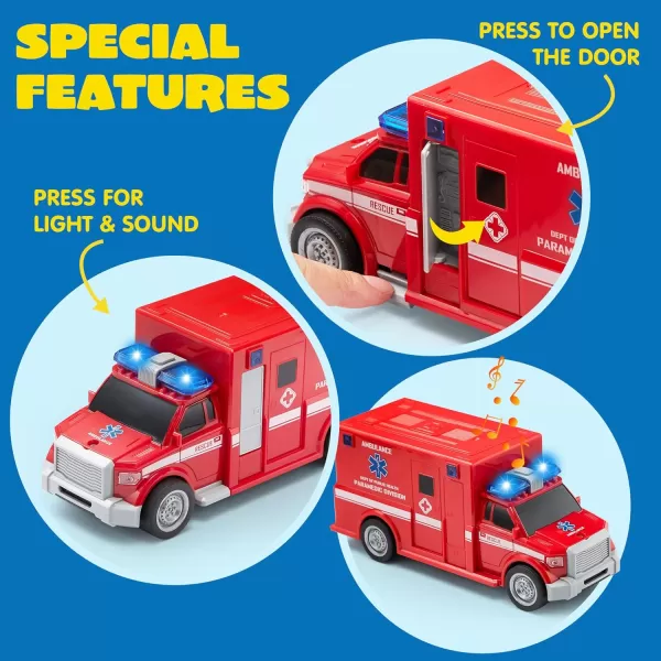 JOYIN Toddler Truck Toys for 3 4 5 6 7 Year Old Boys  Police Car Toy Set Emergency Vehicle Playset Kids Toys Cars Friction Powered Car with Lights and Sounds Birthday Gifts for Boys Girls Age 39Fire Vehicle Playset