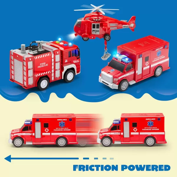 JOYIN Toddler Truck Toys for 3 4 5 6 7 Year Old Boys  Police Car Toy Set Emergency Vehicle Playset Kids Toys Cars Friction Powered Car with Lights and Sounds Birthday Gifts for Boys Girls Age 39Fire Vehicle Playset
