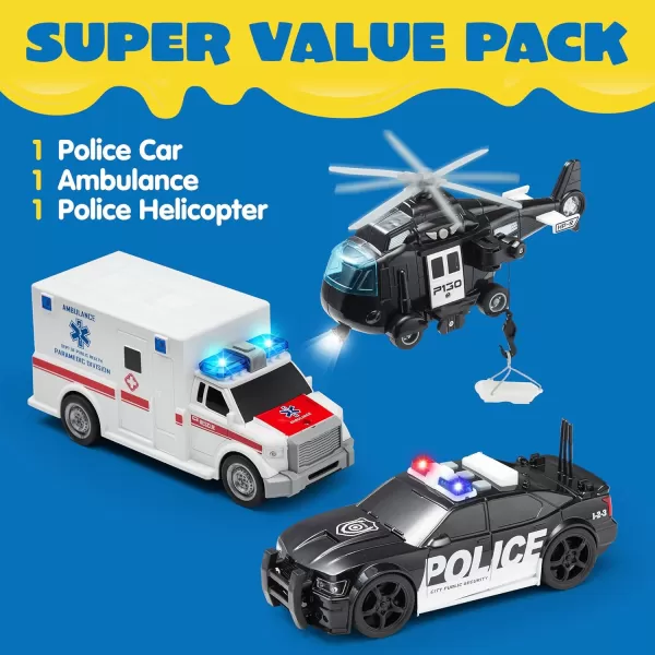 JOYIN Toddler Truck Toys for 3 4 5 6 7 Year Old Boys  Police Car Toy Set Emergency Vehicle Playset Kids Toys Cars Friction Powered Car with Lights and Sounds Birthday Gifts for Boys Girls Age 39Police Vehicle Playset