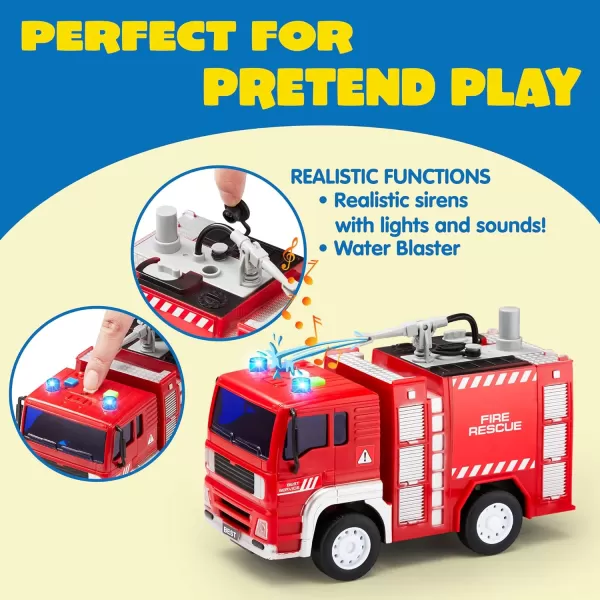 JOYIN Toddler Truck Toys for 3 4 5 6 7 Year Old Boys  Police Car Toy Set Emergency Vehicle Playset Kids Toys Cars Friction Powered Car with Lights and Sounds Birthday Gifts for Boys Girls Age 39Fire Vehicle Playset