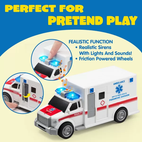 JOYIN Toddler Truck Toys for 3 4 5 6 7 Year Old Boys  Police Car Toy Set Emergency Vehicle Playset Kids Toys Cars Friction Powered Car with Lights and Sounds Birthday Gifts for Boys Girls Age 39Police Vehicle Playset