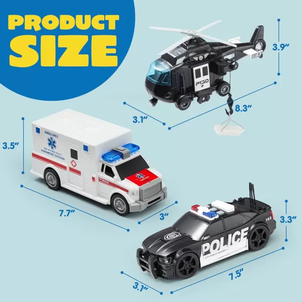 JOYIN Toddler Truck Toys for 3 4 5 6 7 Year Old Boys  Police Car Toy Set Emergency Vehicle Playset Kids Toys Cars Friction Powered Car with Lights and Sounds Birthday Gifts for Boys Girls Age 39Police Vehicle Playset
