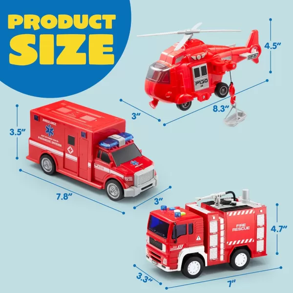 JOYIN Toddler Truck Toys for 3 4 5 6 7 Year Old Boys  Police Car Toy Set Emergency Vehicle Playset Kids Toys Cars Friction Powered Car with Lights and Sounds Birthday Gifts for Boys Girls Age 39Fire Vehicle Playset