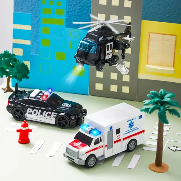 JOYIN Toddler Truck Toys for 3 4 5 6 7 Year Old Boys  Police Car Toy Set Emergency Vehicle Playset Kids Toys Cars Friction Powered Car with Lights and Sounds Birthday Gifts for Boys Girls Age 39Police Vehicle Playset