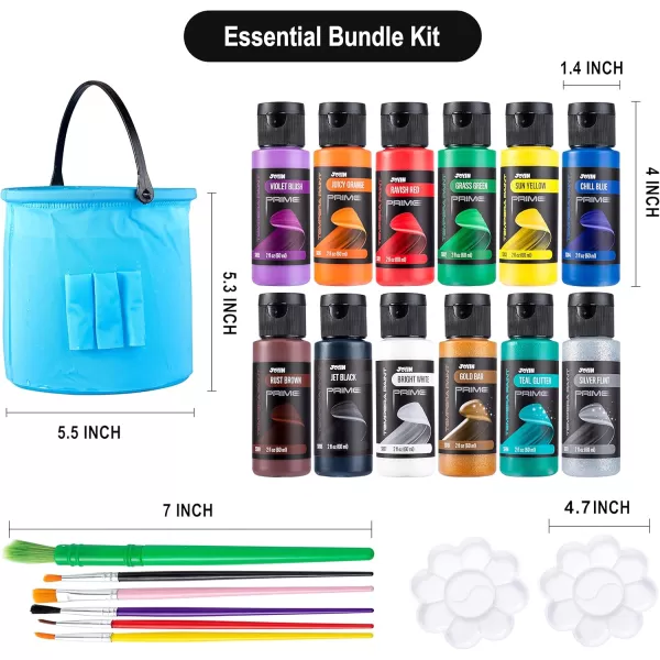 JOYIN Washable Paint for Kids 42PCS  NonToxic Tempera Paint Set 2 oz Each Liquid Paint with 15 Brushes and 4 Palettes  Paint for Arts and Crafts Project Finger Painting1 Count Pack of 12