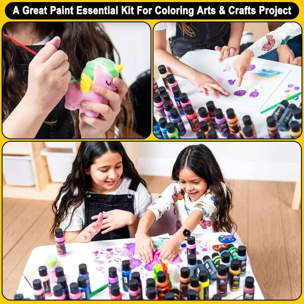 JOYIN Washable Paint for Kids 42PCS  NonToxic Tempera Paint Set 2 oz Each Liquid Paint with 15 Brushes and 4 Palettes  Paint for Arts and Crafts Project Finger Painting002 Fl Oz Pack of 63
