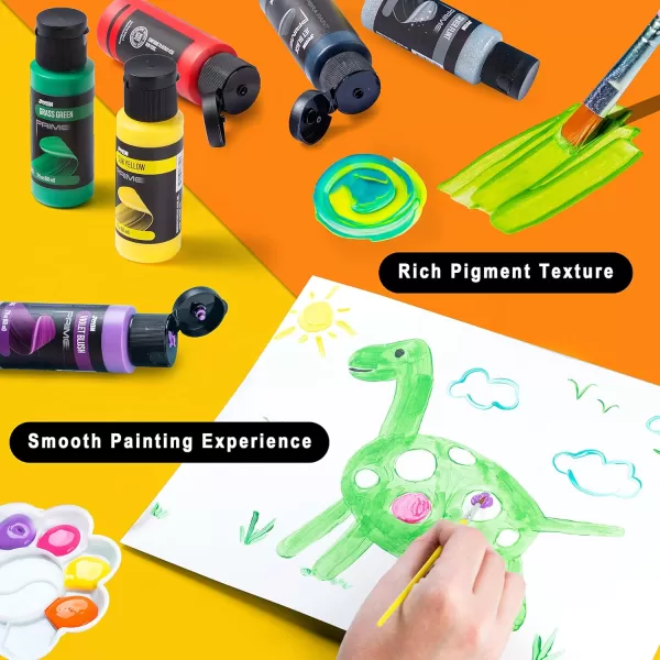 JOYIN Washable Paint for Kids 42PCS  NonToxic Tempera Paint Set 2 oz Each Liquid Paint with 15 Brushes and 4 Palettes  Paint for Arts and Crafts Project Finger Painting1 Count Pack of 12