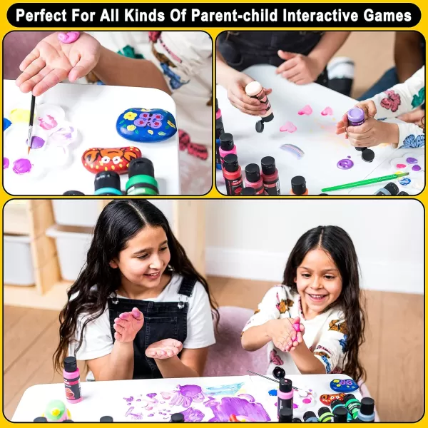 JOYIN Washable Paint for Kids 42PCS  NonToxic Tempera Paint Set 2 oz Each Liquid Paint with 15 Brushes and 4 Palettes  Paint for Arts and Crafts Project Finger Painting1 Count Pack of 12