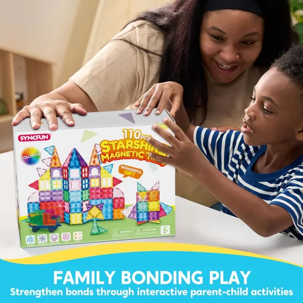 SYNCFUN Magnetic Tiles 110pcs  3D Magnet Building Tiles with Vehicle  Construction Blocks Set for Kids  STEM Sensory Learning Educational Toys Birthday Gift for 3 4 5 6 7 Year Old