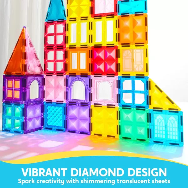 SYNCFUN Magnetic Tiles 110pcs  3D Magnet Building Tiles with Vehicle  Construction Blocks Set for Kids  STEM Sensory Learning Educational Toys Birthday Gift for 3 4 5 6 7 Year Old