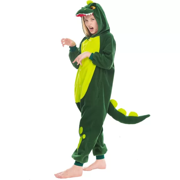 Spooktacular Creations Halloween Child Dinosaur Jumpsuit Pajama Plush Dinosaur Costume Cosplay Kids Halloween Costume PartyGreen