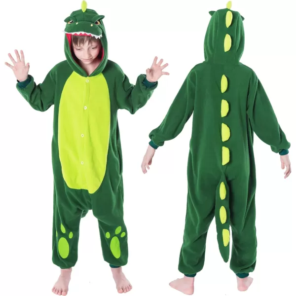 Spooktacular Creations Halloween Child Dinosaur Jumpsuit Pajama Plush Dinosaur Costume Cosplay Kids Halloween Costume PartyGreen