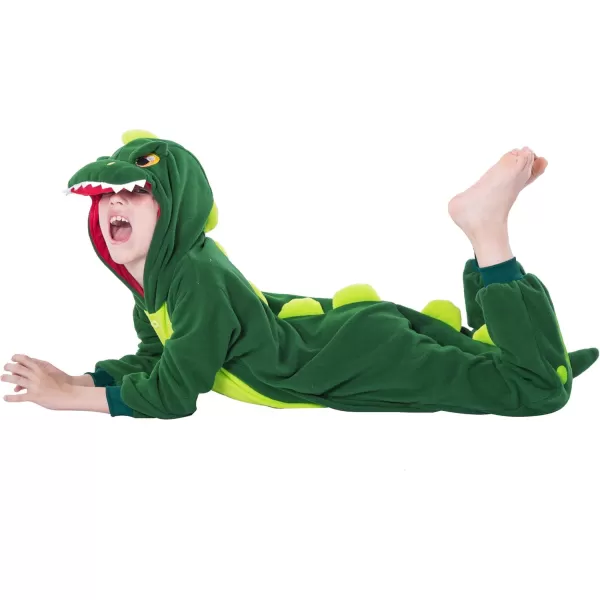 Spooktacular Creations Halloween Child Dinosaur Jumpsuit Pajama Plush Dinosaur Costume Cosplay Kids Halloween Costume PartyGreen