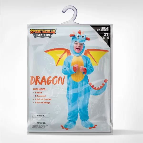 Spooktacular Creations Toddler Dinosaur Costume Dragon Costume with Tail Wings for Baby Kids Halloween Dress Up PartyBlue