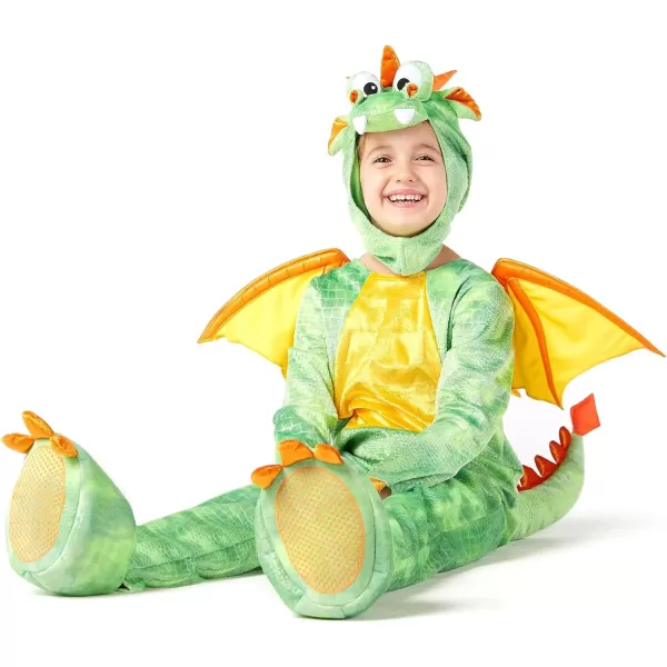 Spooktacular Creations Toddler Dinosaur Costume Dragon Costume with Tail Wings for Baby Kids Halloween Dress Up PartyGreen