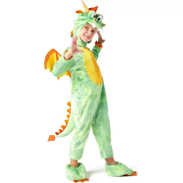 Spooktacular Creations Toddler Dinosaur Costume Dragon Costume with Tail Wings for Baby Kids Halloween Dress Up PartyGreen