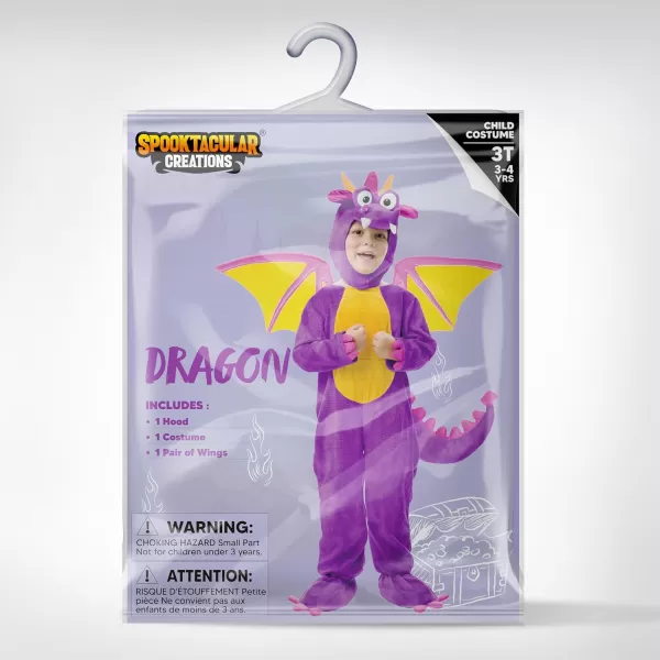 Spooktacular Creations Toddler Dinosaur Costume Dragon Costume with Tail Wings for Baby Kids Halloween Dress Up PartyPurple
