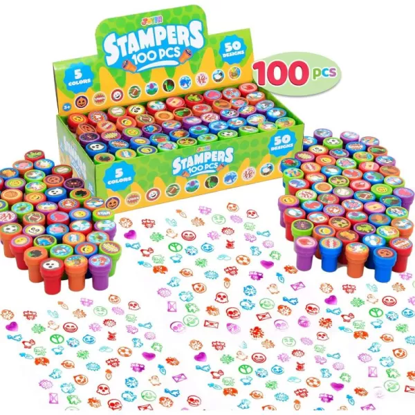 100 Pcs Assorted Stamps for Kids SelfInk Stamps 50 Different Designs Dinosaur Zoo Safari Stampers for Party Favor Carnival Prizes School Easter Egg Stuffers Halloween Christmas
