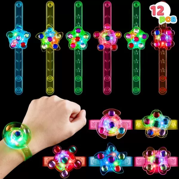 JOYIN 12 Pack LED Light Up Spinner Bracelets Glow in The Dark Fidget Party Favors for Kids Birthday Goodie Bags Stuffers Treasure Box Toys for Classroom