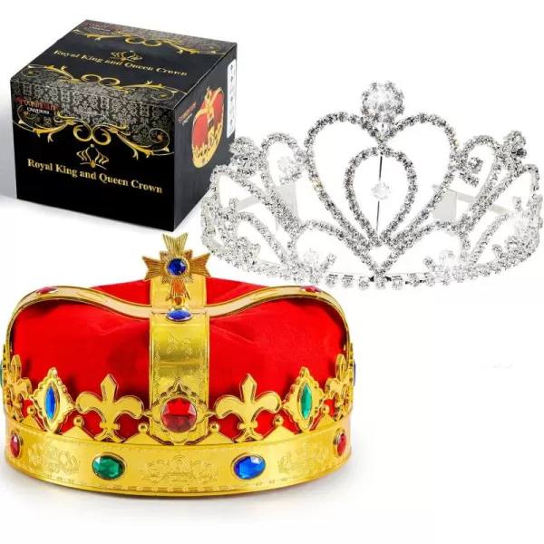 JOYIN 2 Pack Royal Crowns Kings and Queens Crowns Crowns for Kids and Audults Halloween Party Costume Accessories