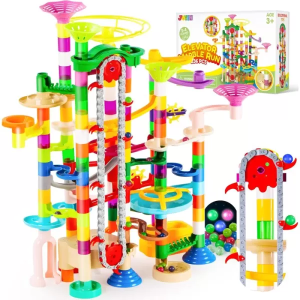 JOYIN 236Pcs Glowing Marble Run with Motorized Elevator Construction Building Blocks Toys with 30 Glow in The Dark Plastic Marbles STEM Gifts for Boys and Girls