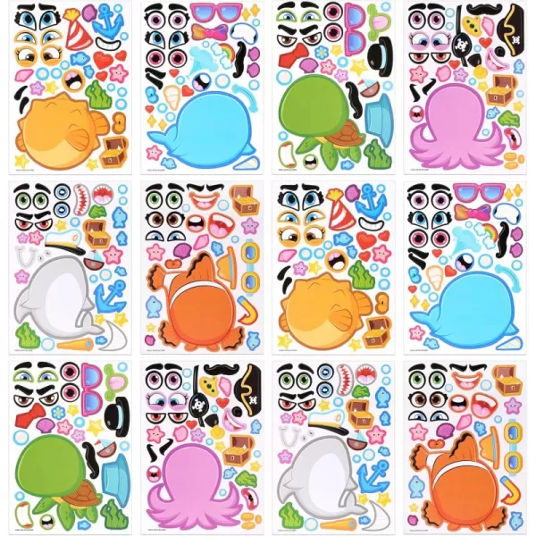 JOYIN 24PCS 9quotx6quot Make a face Stickers for Kids Make Your Own Stickers Mix and Match Stickers with Safaris Sea Farm and Dinosaur Animals Party Favors Kids Crafts Goodie Bags Stuffers for KidsSea Animals