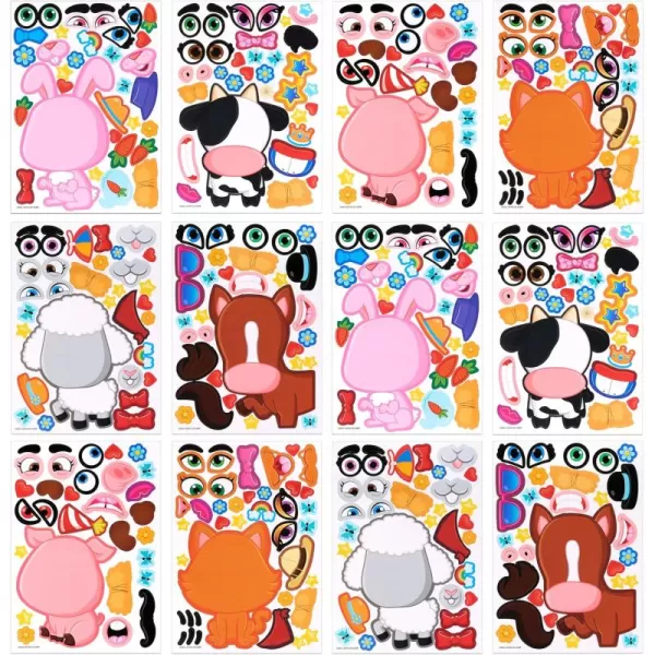 JOYIN 24PCS 9quotx6quot Make a face Stickers for Kids Make Your Own Stickers Mix and Match Stickers with Safaris Sea Farm and Dinosaur Animals Party Favors Kids Crafts Goodie Bags Stuffers for KidsFarm Animals