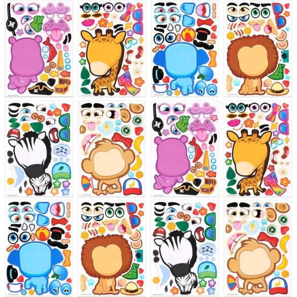 JOYIN 24PCS 9quotx6quot Make a face Stickers for Kids Make Your Own Stickers Mix and Match Stickers with Safaris Sea Farm and Dinosaur Animals Party Favors Kids Crafts Goodie Bags Stuffers for KidsSafaris Animals