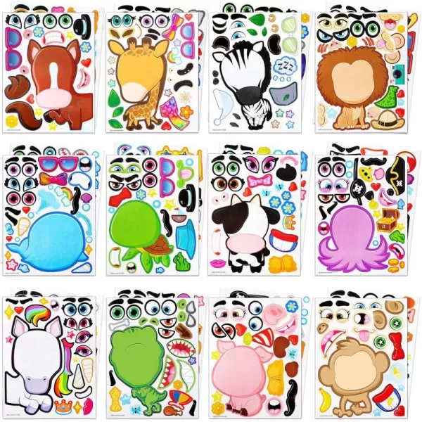 JOYIN 24PCS 9quotx6quot Make a face Stickers for Kids Make Your Own Stickers Mix and Match Stickers with Safaris Sea Farm and Dinosaur Animals Party Favors Kids Crafts Goodie Bags Stuffers for KidsMixed Animals