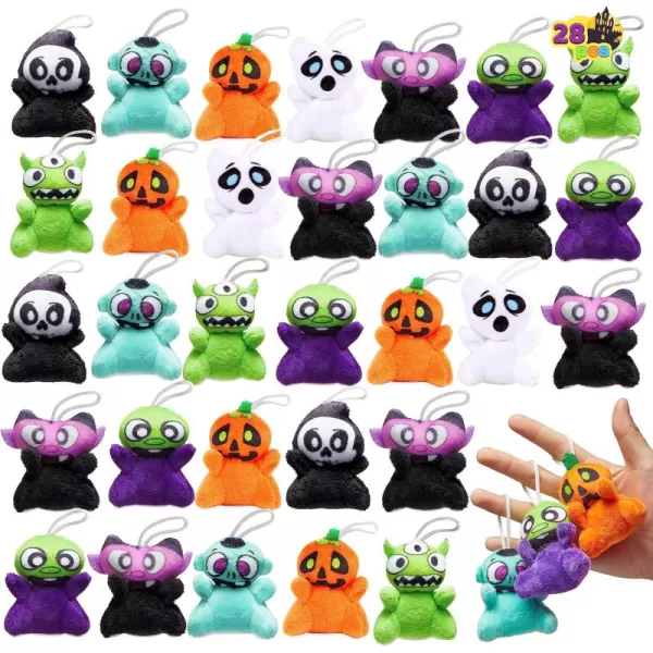 JOYIN 28 PCS Halloween Mini Plush Toy Assortment with 7 Halloween Characters Mini Halloween Plush Toy for Kids Halloween Party Favors Goodie Bag Fillers