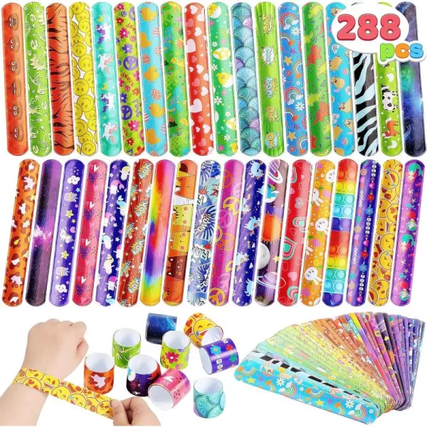 JOYIN 288 Pcs Slap Bracelets Party Favors  36 Designs with Cute and Colorful Themes  Perfect for kids Easter Party Favors Valentine Classroom Prizes Exchanging Gifts