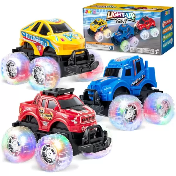 JOYIN 3 Pack Light Up Monster Truck Set Toy Truck Set for Boys and Girls Led Race Truck for Kids Present for Boy Girl 3 4 5 6