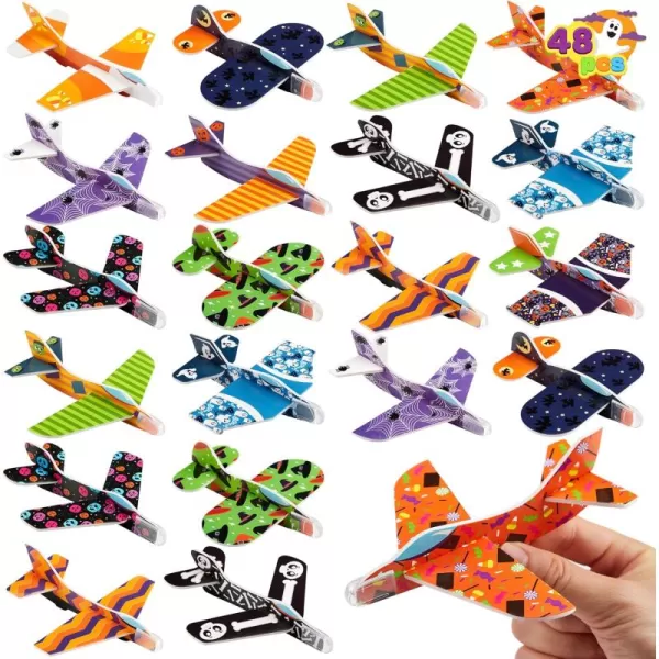 JOYIN 48 PCS Halloween Foam Glider Planes for Kids Flying Paper Airplane Gliders Toys Bulk for Halloween Party Gifts Presents12 Different Airplane DesignsTrick or Treats Party Favor and Supplies