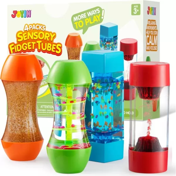 JOYIN 4Pack Fidget Tubes for Kids Sensory Tubes Stress Relief Toy Speech Therapy Materials Calming Toys for Children with Autism Calm Down Corner Supplies