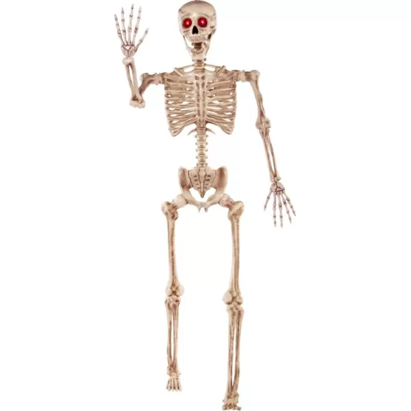 JOYIN 56 FT Halloween LED PosableSkeleton Full Body Realistic Bones with Red Light Eyes and Movable Joints for Halloween Indoor and Outdoor Decoration
