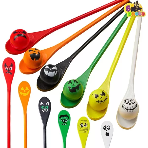 JOYIN 6 Pcs Halloween Egg and Spoon Race Game Set Eyeballs and Spoons with Assorted Colors for Kids and Adults Halloween Outdoor Fun Games Party Favor Supplies Classroom Activities