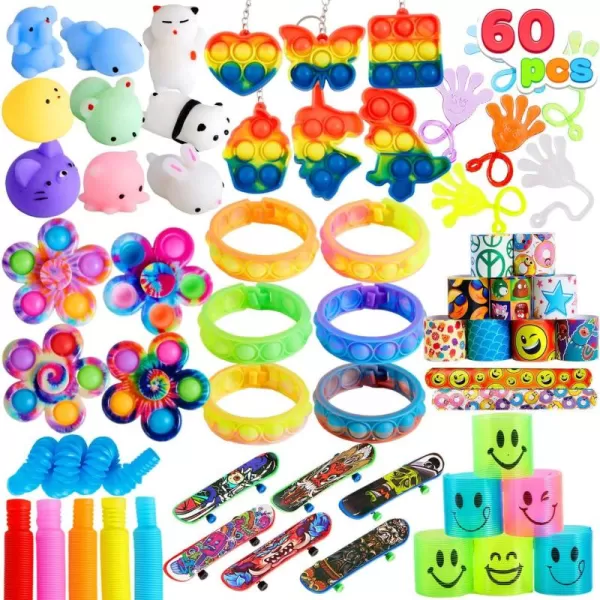 JOYIN 60 Pcs Party Favors for Kids Popular Fidget Toys Pack Goodie Bags Fillers for Kids Birthday Party Prizes in Bulk for School Pinata Stuffers Classroom Prizes Treasure Box Toys